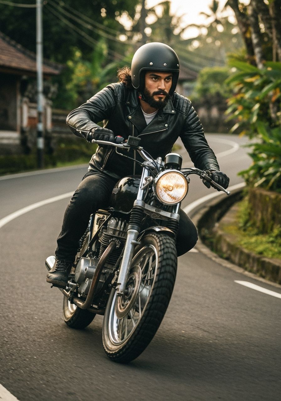 Dynamic Motorcycle Race on Balinese Road in Cinematic Style