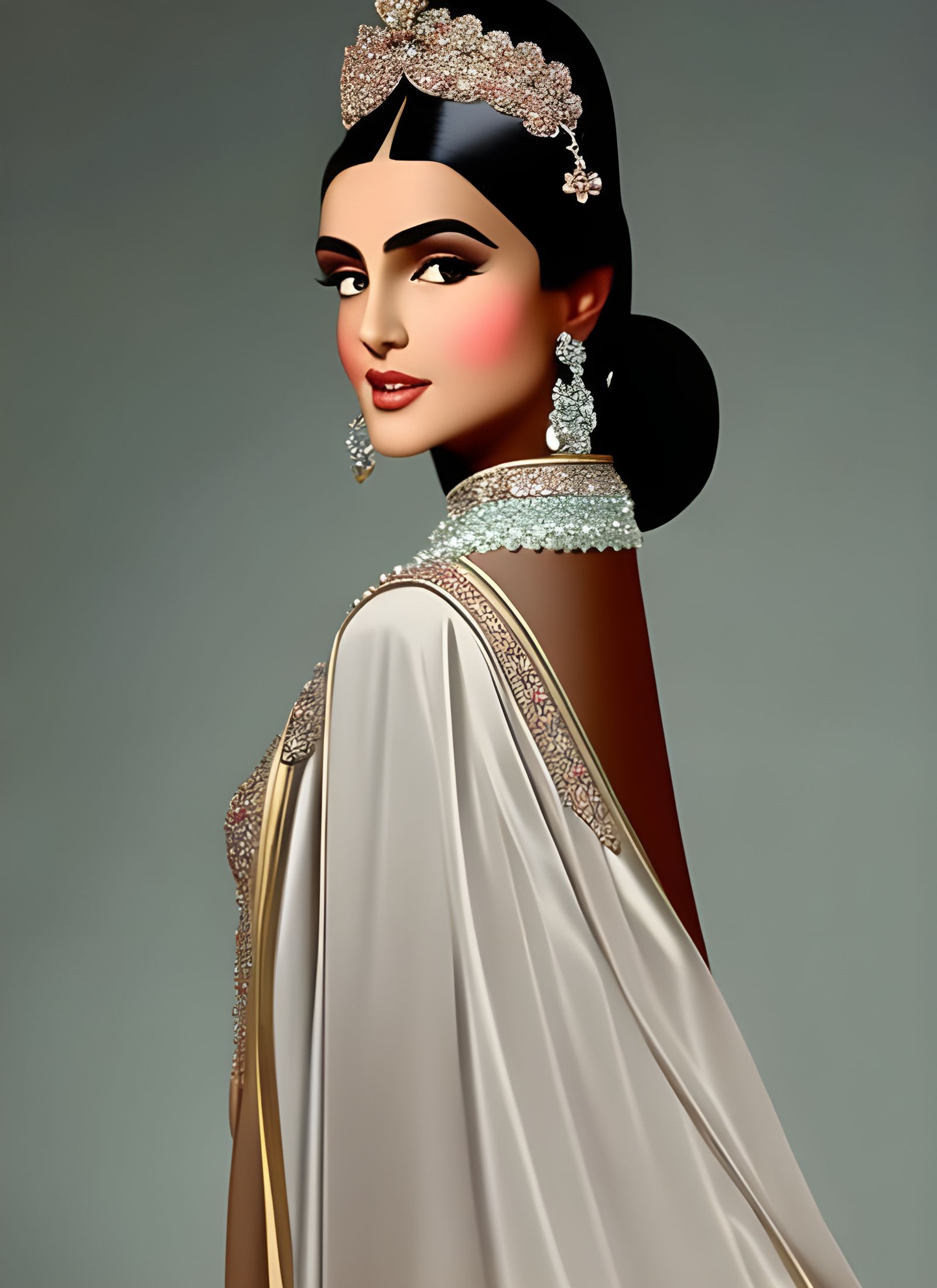 Pregnant Spanish Woman Portrait in Pastel Illustration Style