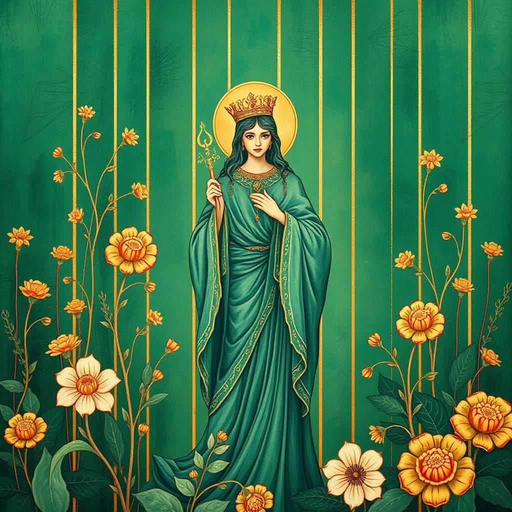 Celtic Saint in Emerald Paradise with Golden Accents and Del...