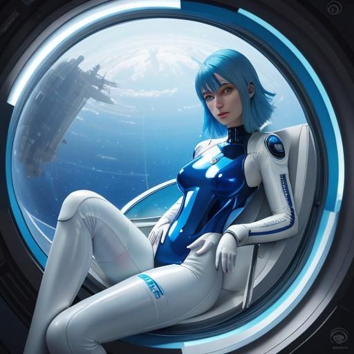 Astral Girl in Spaceship: Holographic Cosmic Illustration