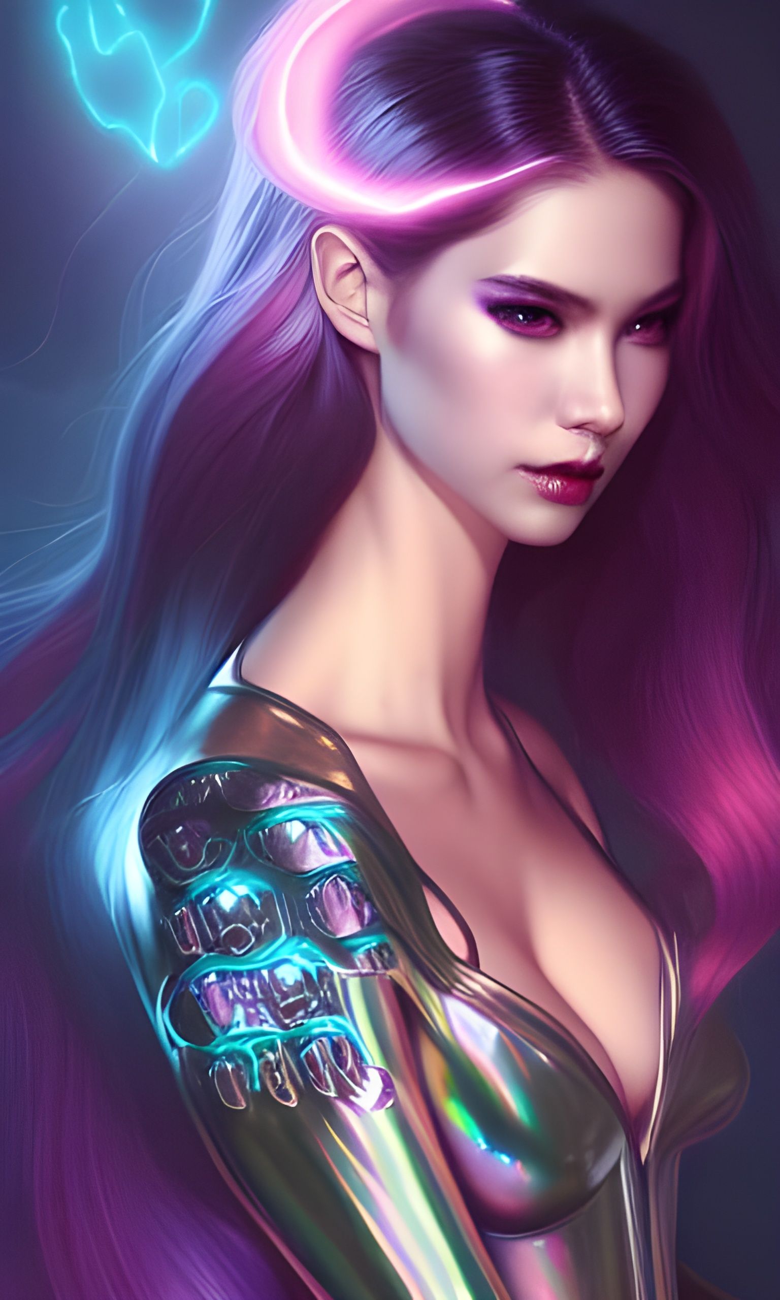 Succubus in Iridescent Metal Suit: Digital Portrait