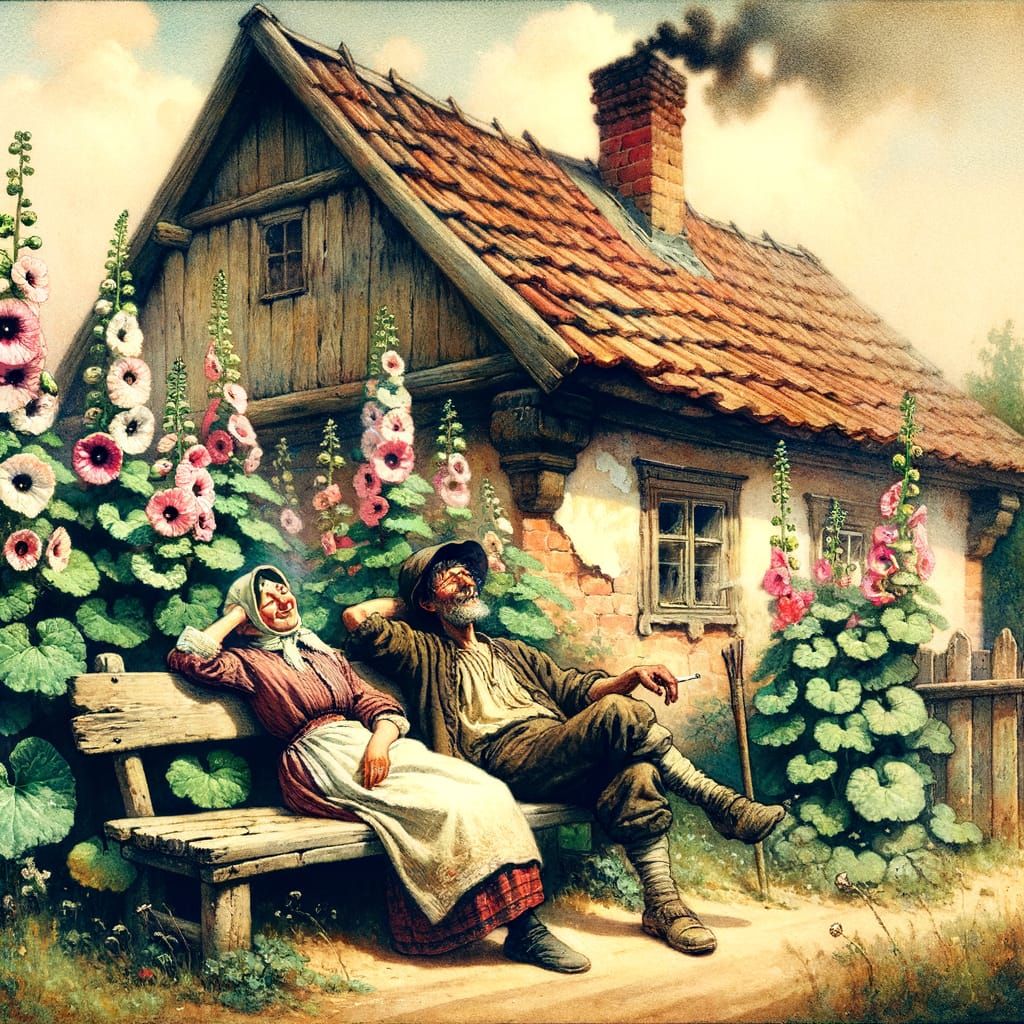 Peaceful Garden Scene in Watercolour Style