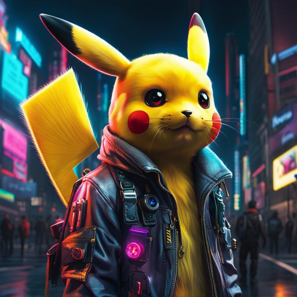 Hyperrealistic Cyberpunk Pikachu Portrait in Techwear