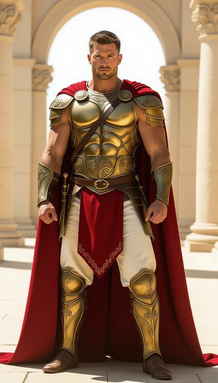 Handsome Warrior in Classical Architecture