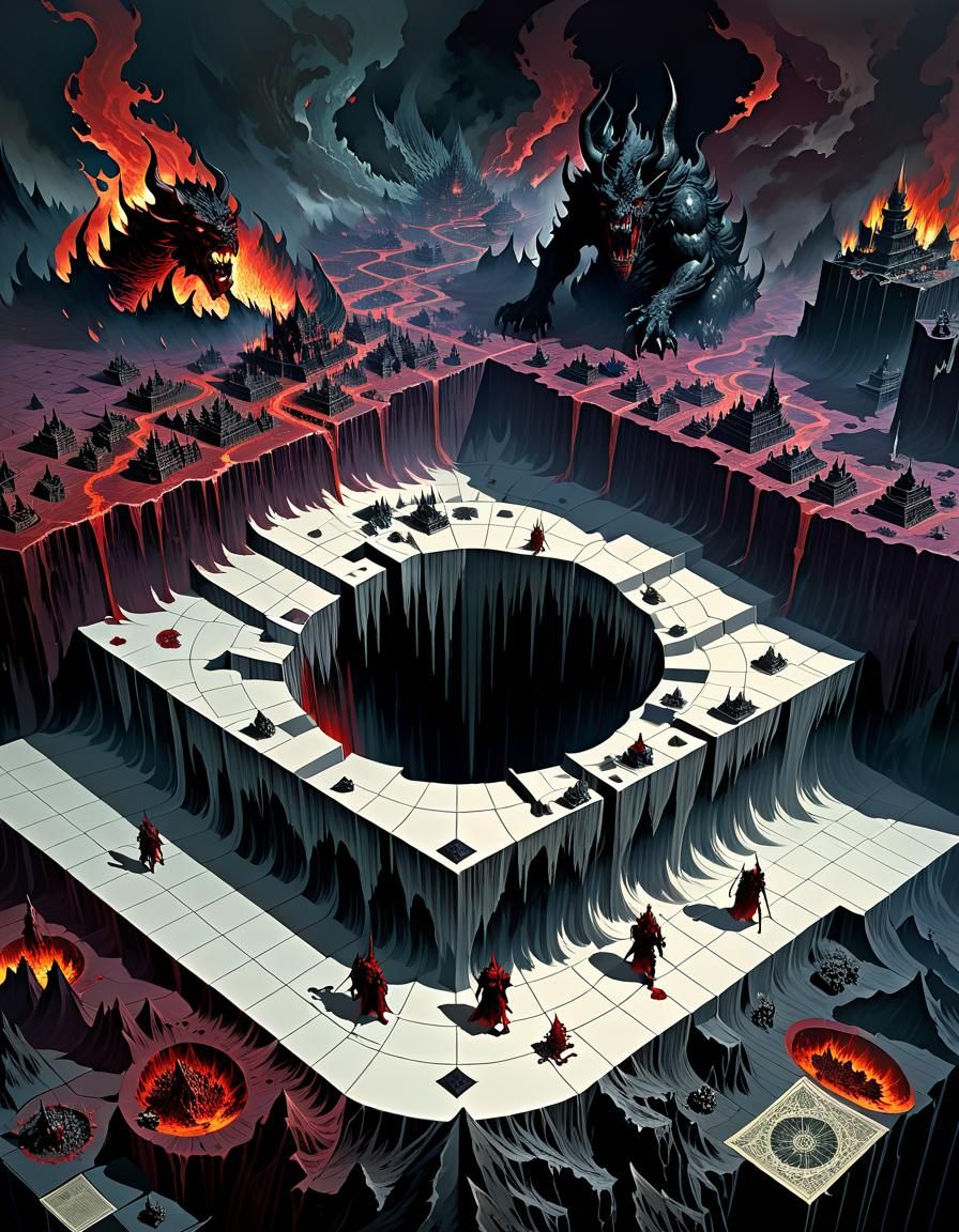 Isometric Hell Chart in Dark Fantasy Style