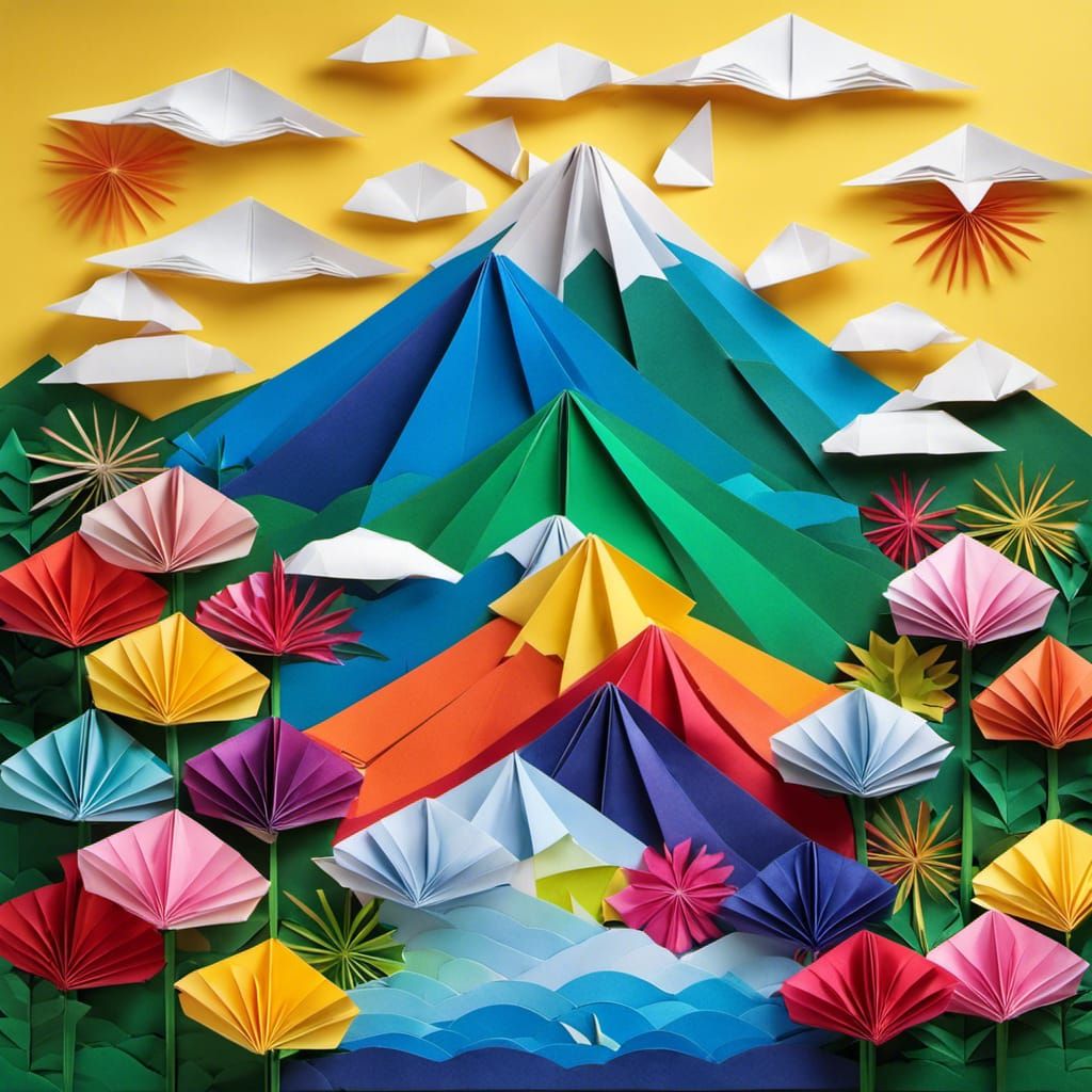 Origami Mount Fuji and Japanese Town