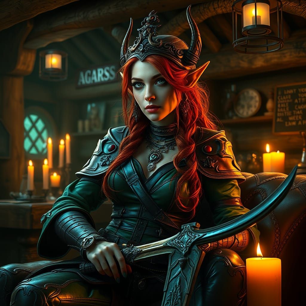 Elven Pirate Queen in Tavern, Matte Painting