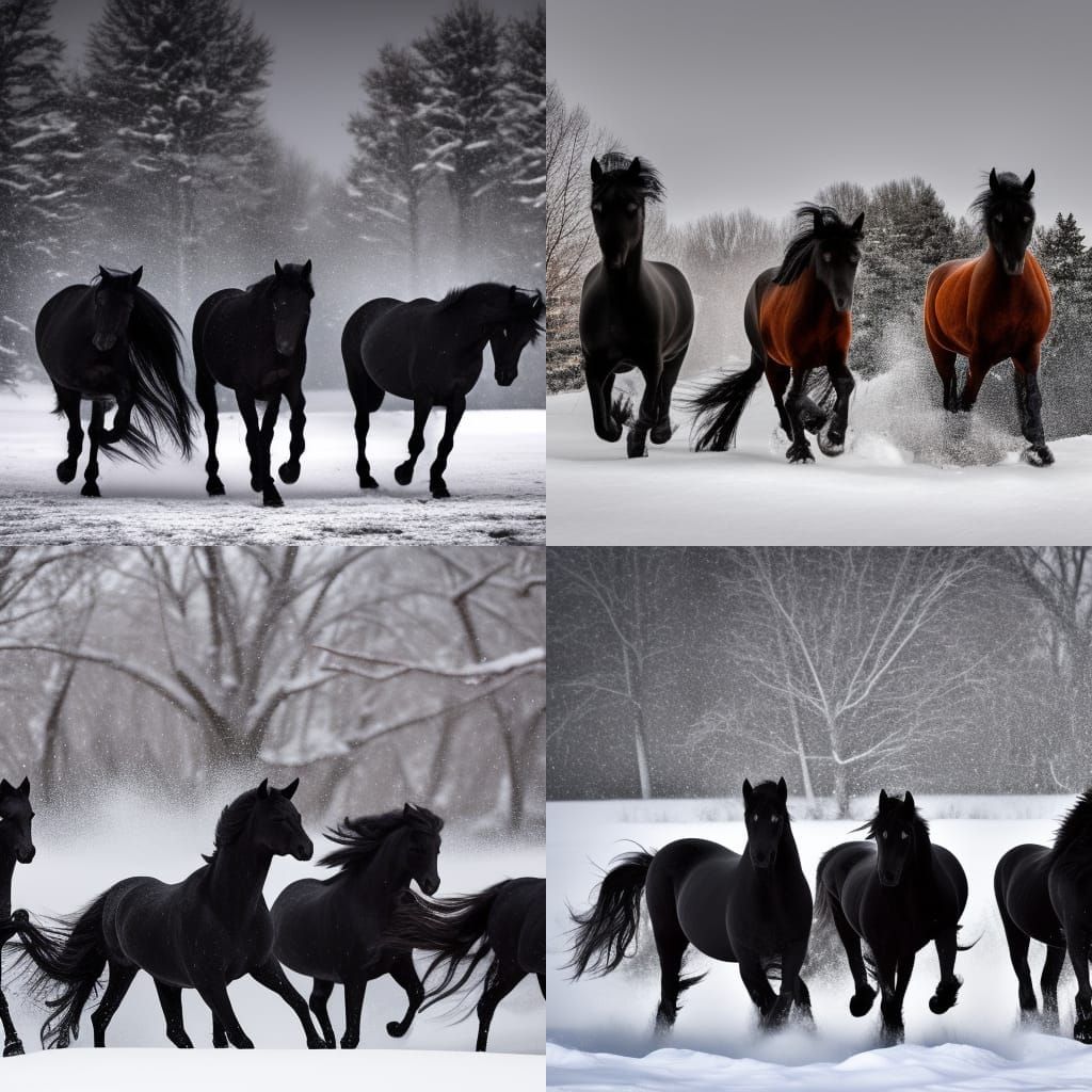 Black Horses Run Through Snow: Professional Photography