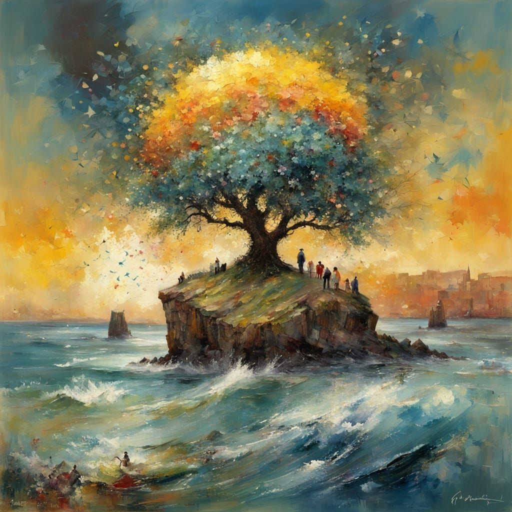 Expressionist Painting of Sunshine and Memories with Impasto