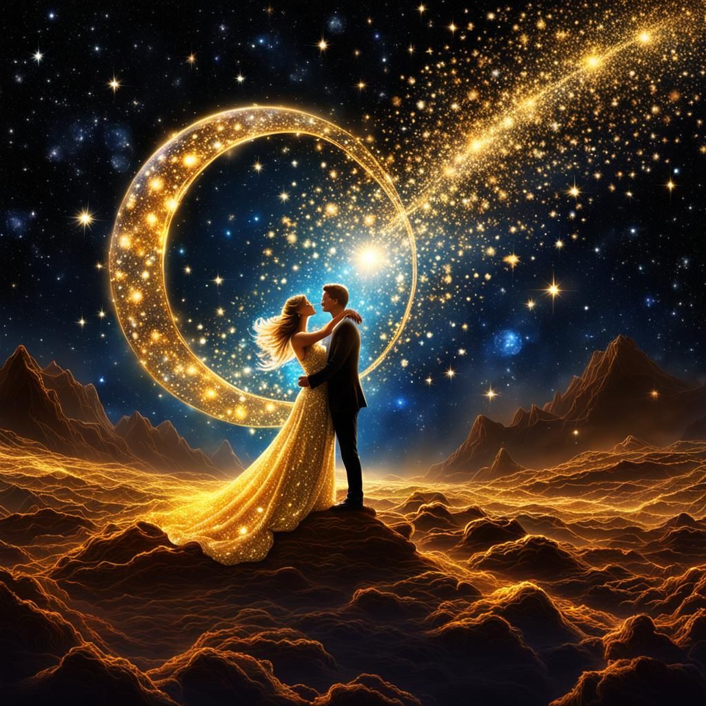 Cosmic Serenade: Celestial Golden Sparkles of Infinity
