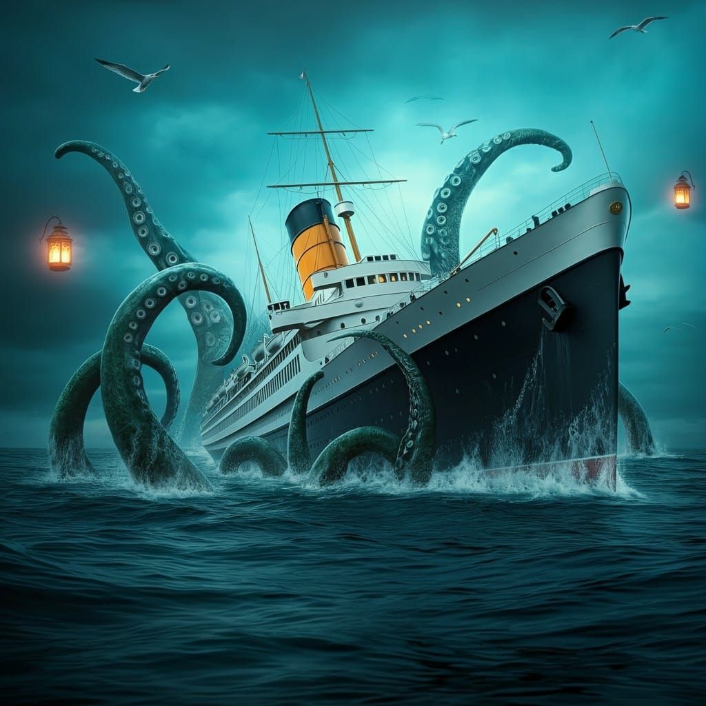 Kraken Attacks Ocean Liner in Fantasy Style