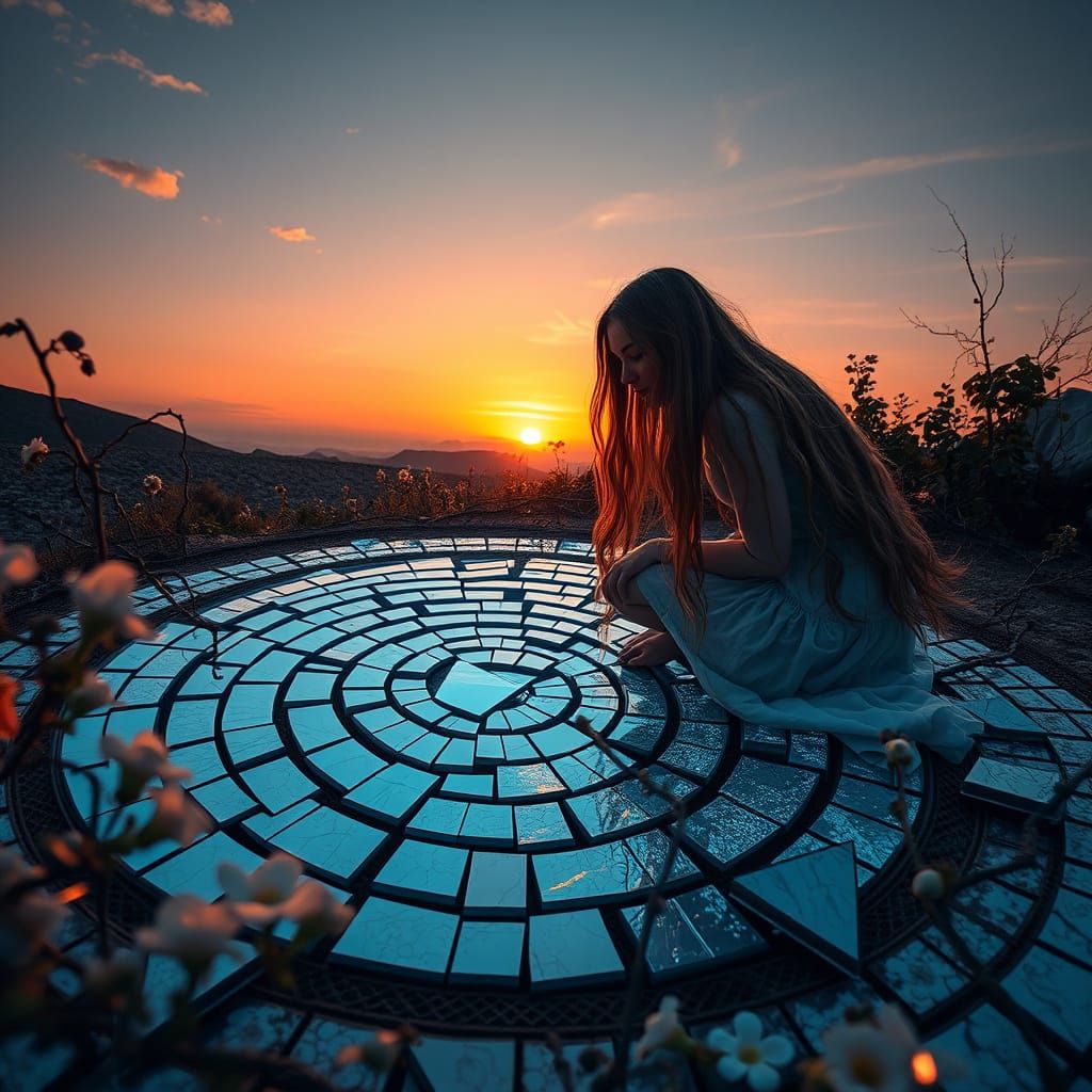 Surreal Sunset Goddess in Whimsical Artistic Style