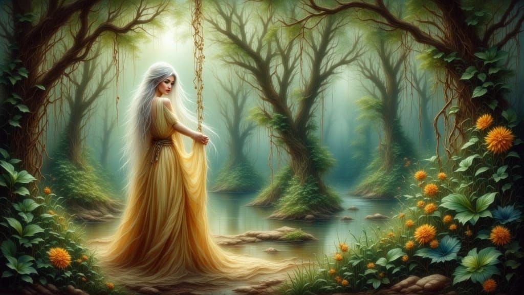 Ethereal Forest Spirit in Antique Watercolor Style