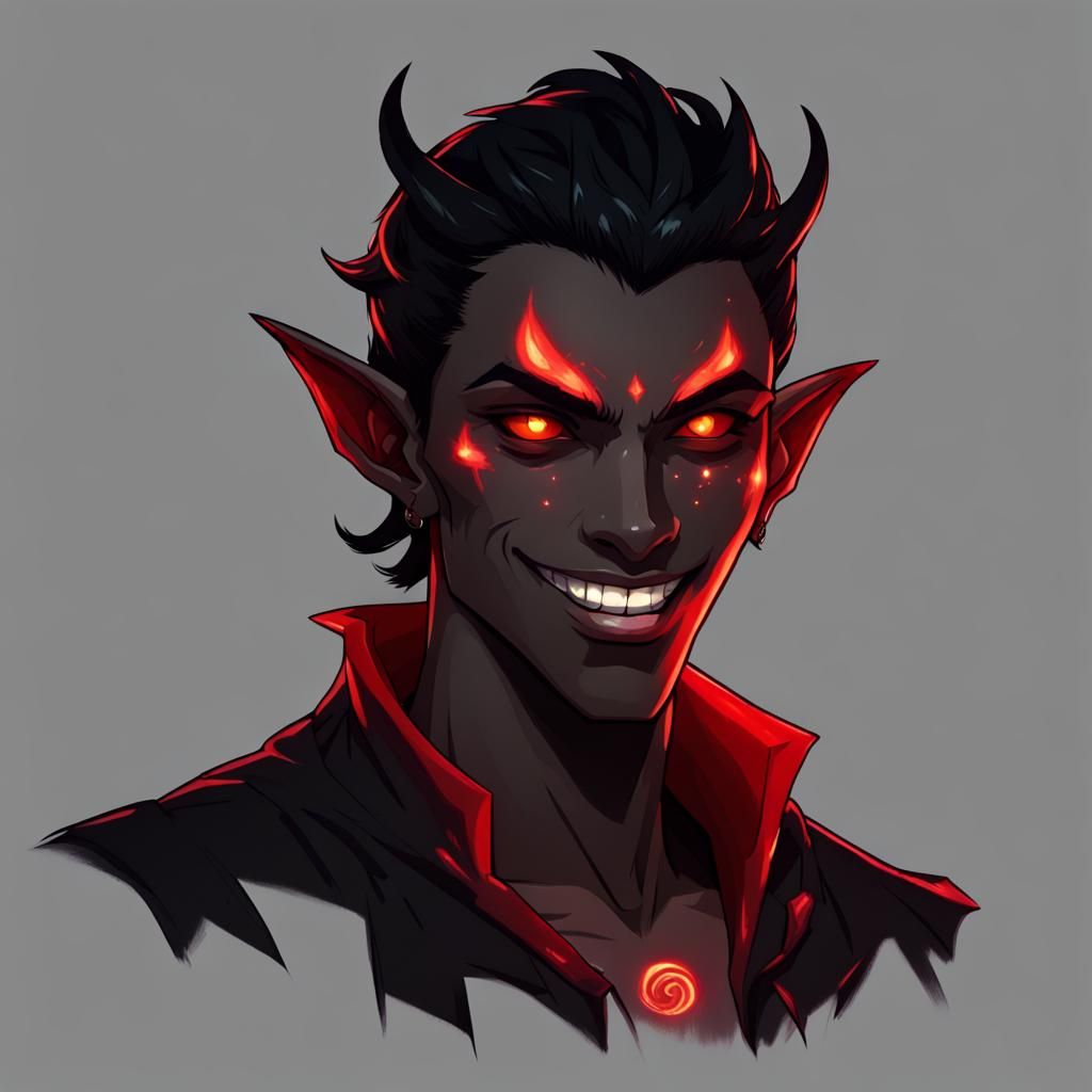 Half-Demon Elf Character with Glowing Red Eyes