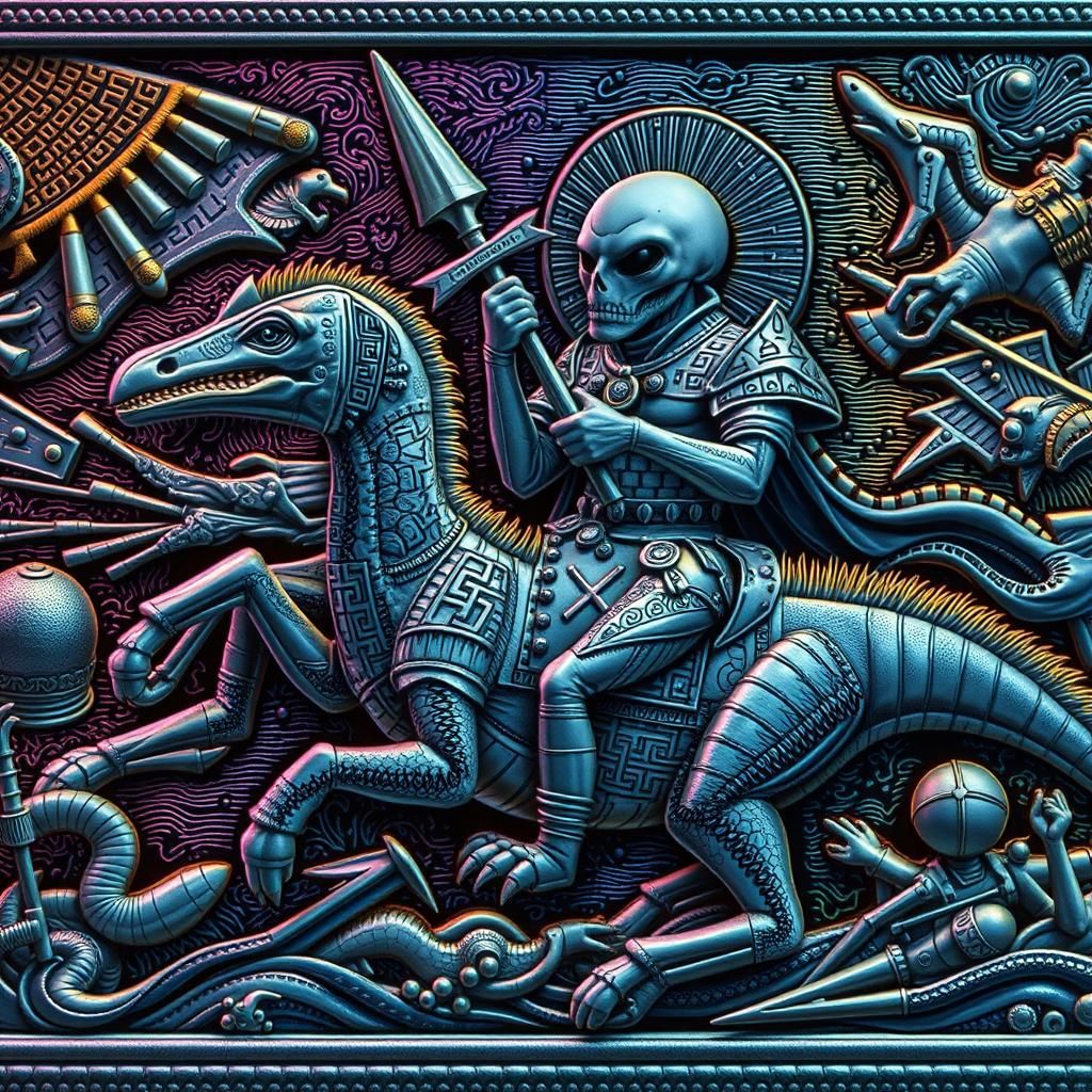 Alien Jousting on Armored Triceratops in Prismatic Arena