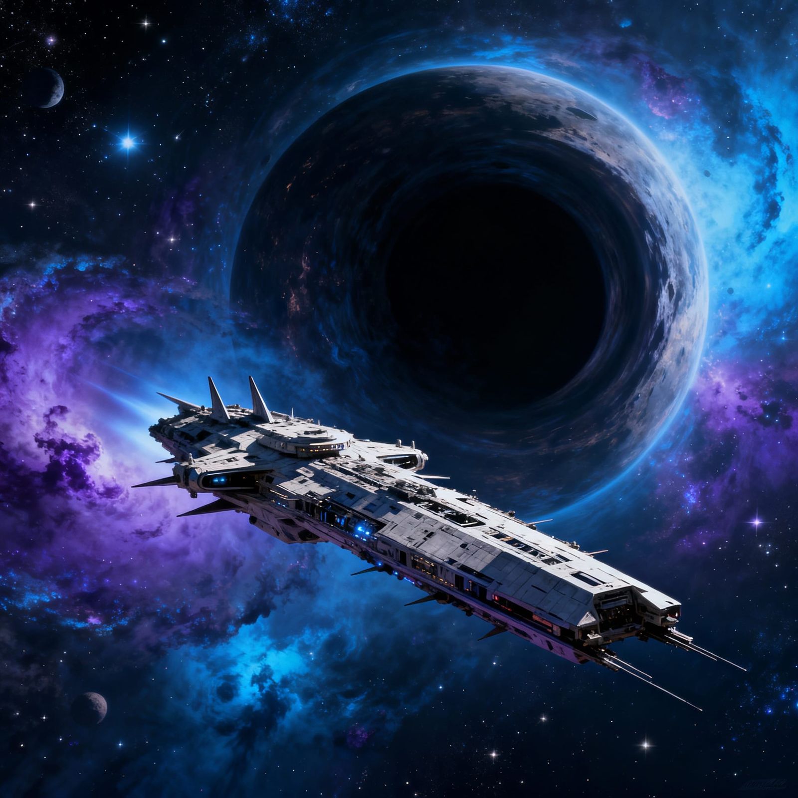 Massive Spacecraft Near Gargantua Black Hole