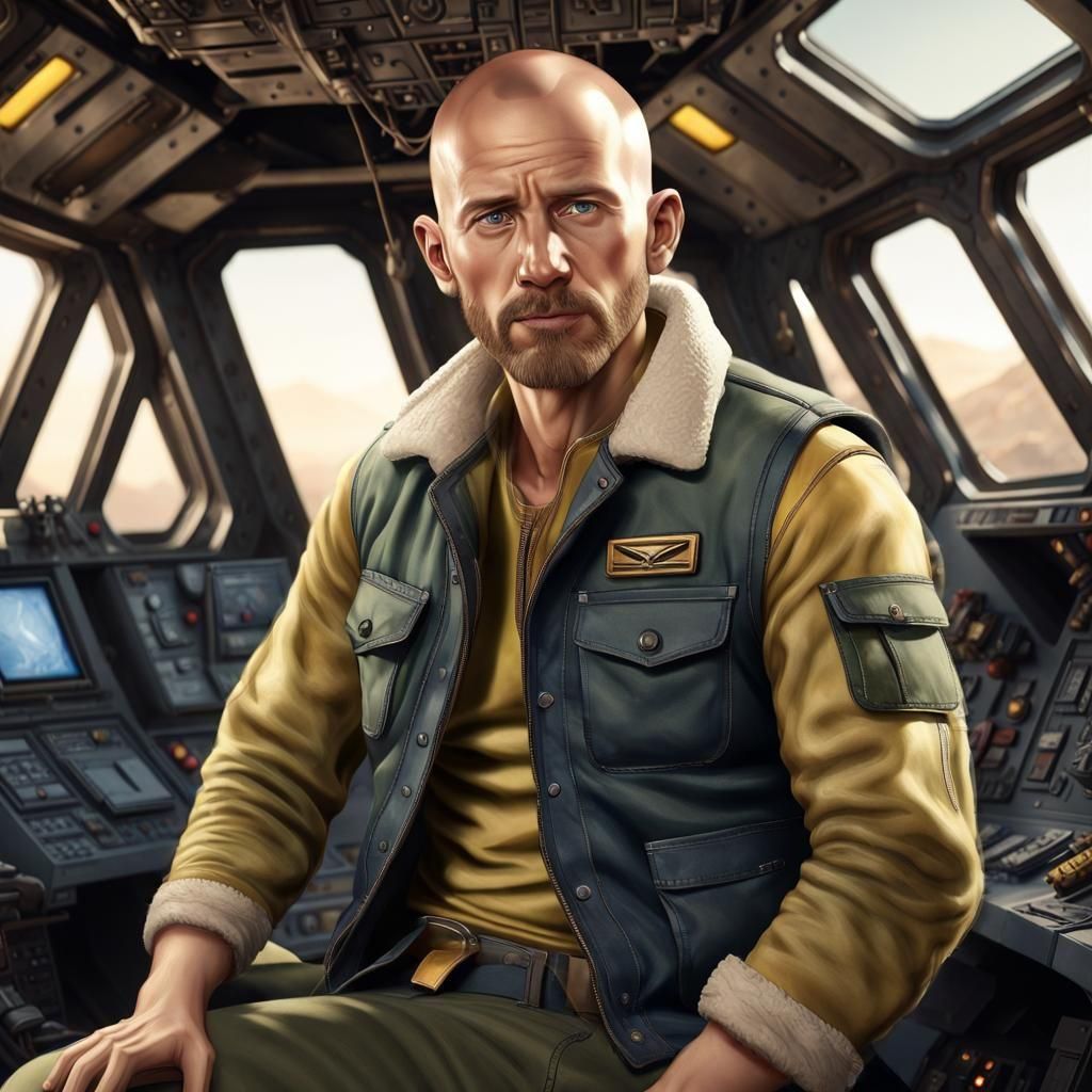 Hyperrealistic Man in Spaceship Cockpit