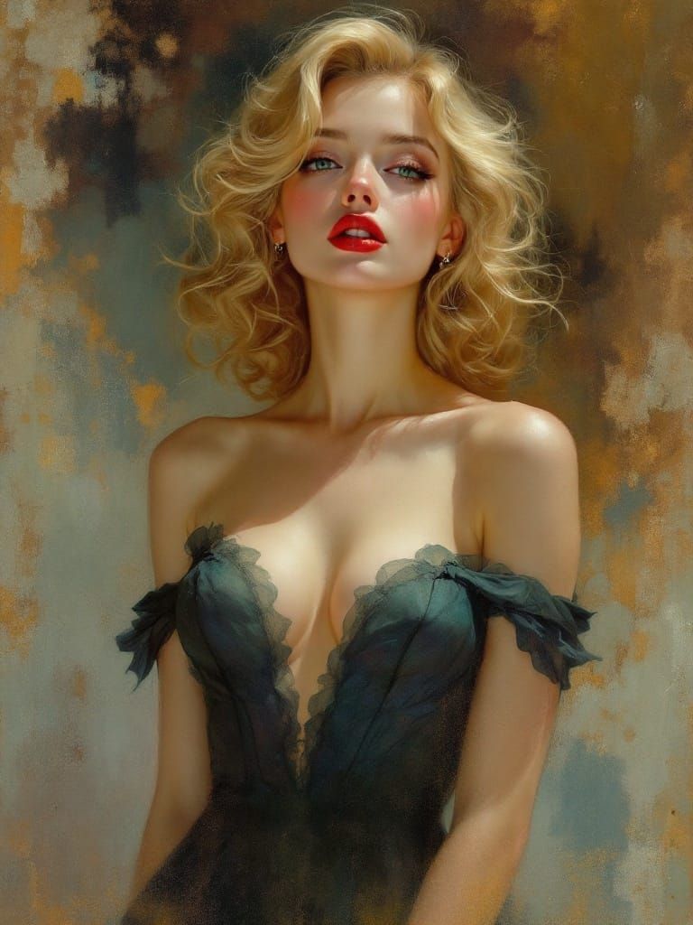 1950s Pin-Up in Art Nouveau Style