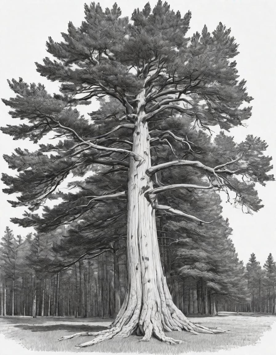 Red Cedar Tree Line Drawing Illustration