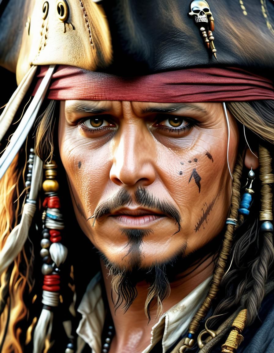 Hyperrealistic Portrait of Jack Sparrow as Digital Art