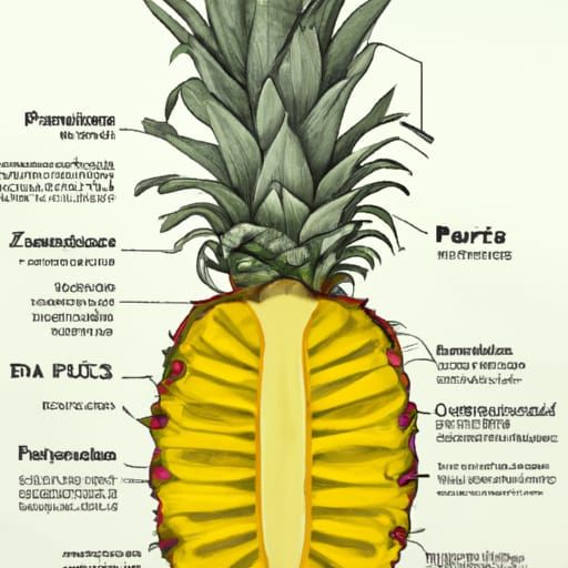 Detailed Color Anatomical Drawing of a Pineapple