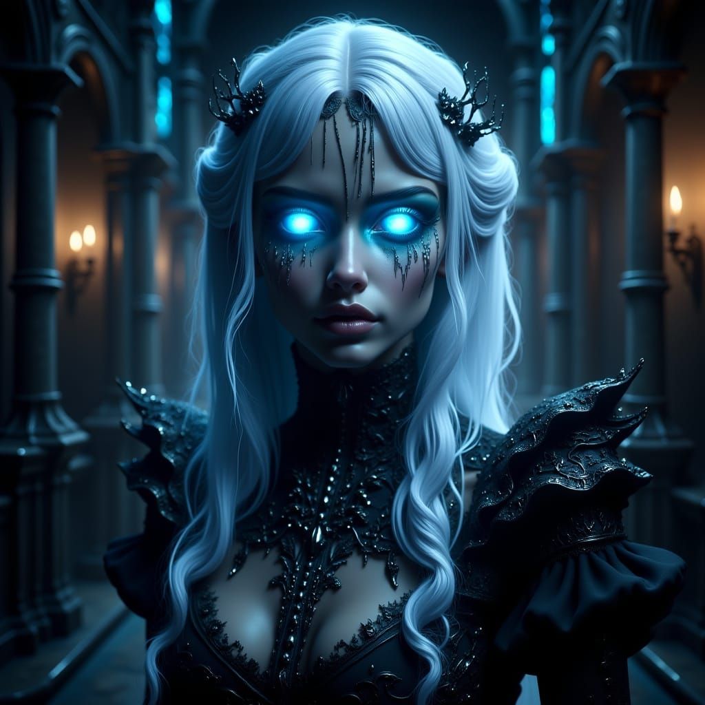 Gothic Woman in Cathedral: Dark Fantasy Illustration