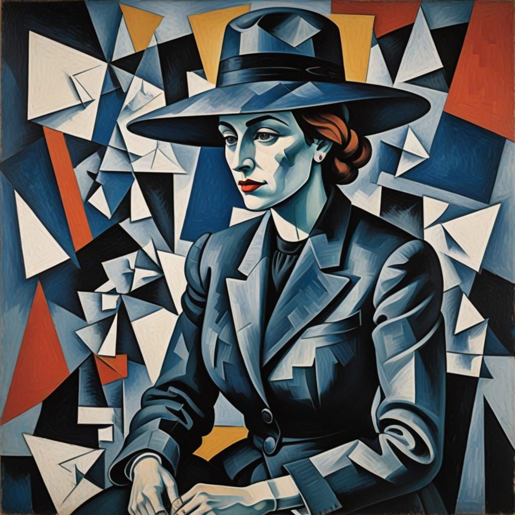Cubist Woman in Geometric Background