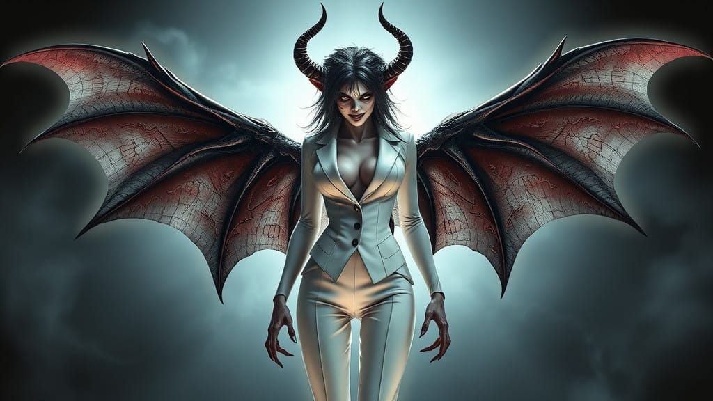 Dark Fairy Villain in a Gothic White Suit