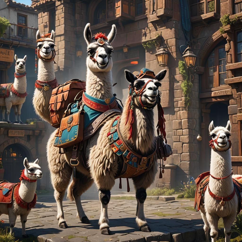 Smiling Llama Postman in Detailed Matte Painting