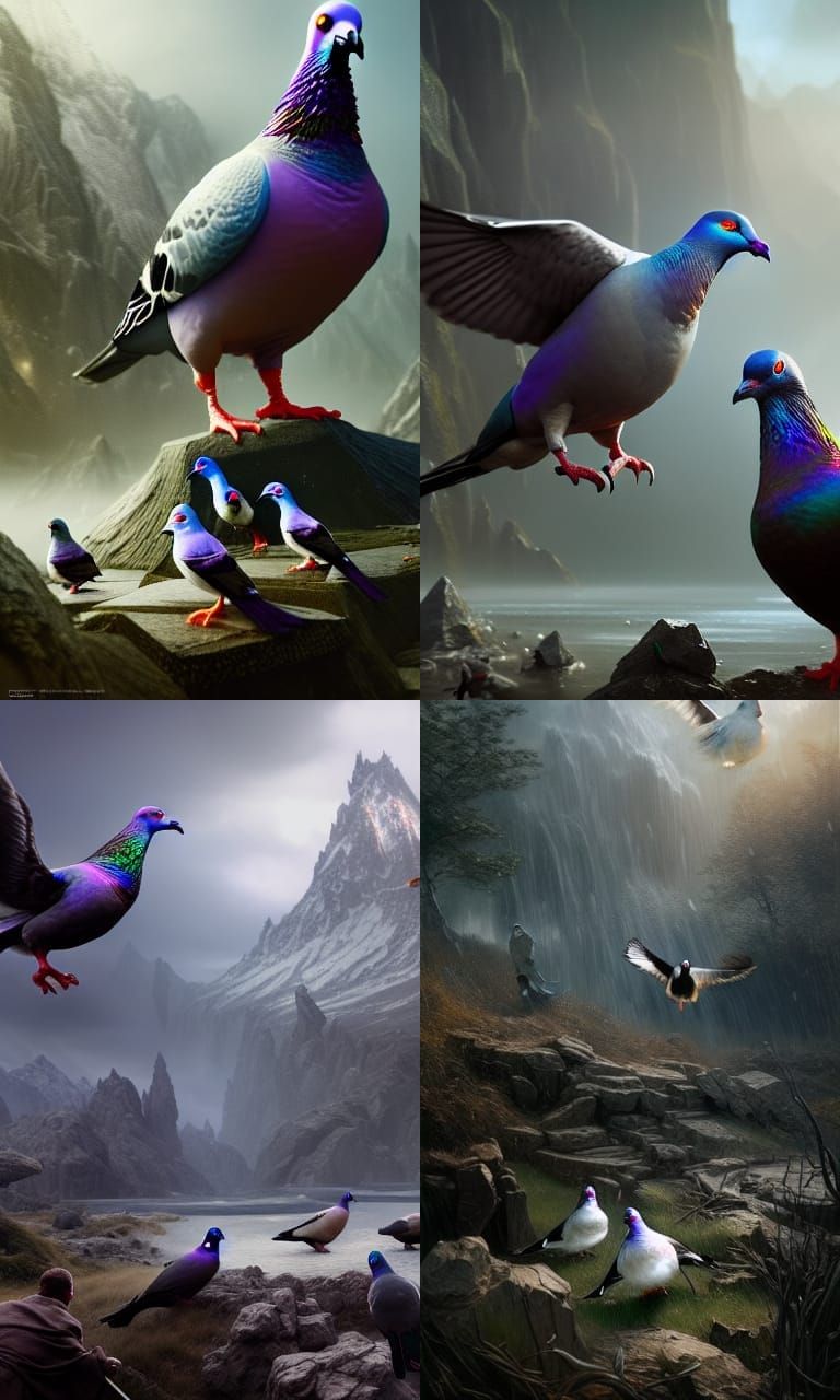 Pigeons Recreate Lord of the Rings, Hyperrealistic Art
