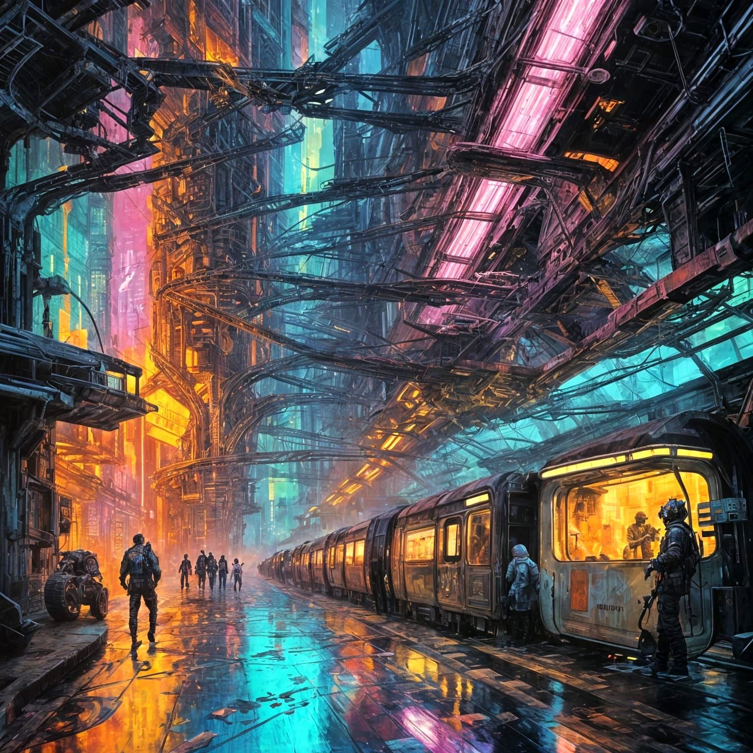 Cyberpunk City Assemblage in Mixed Media