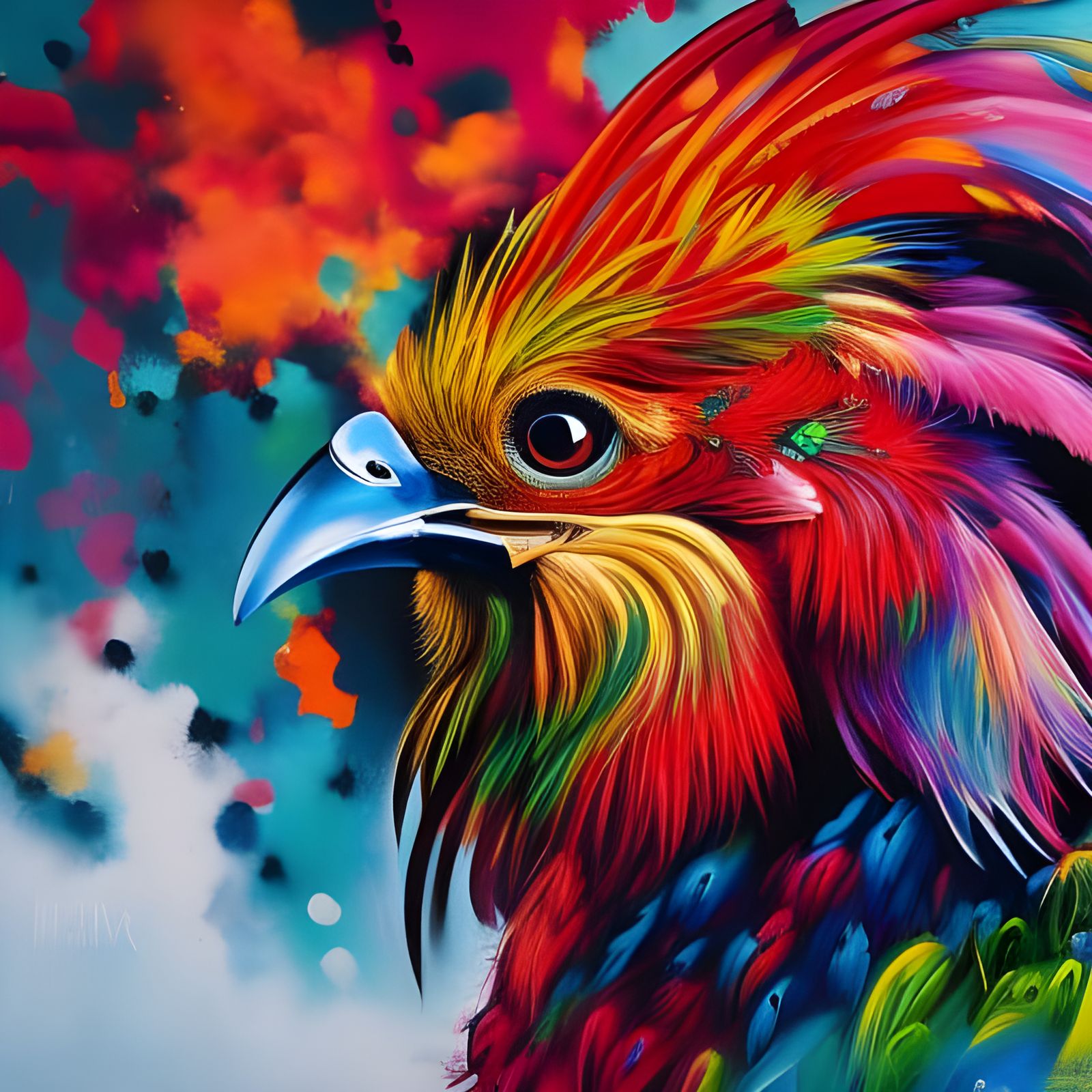 Rooster God in Graffiti Splash Art Style