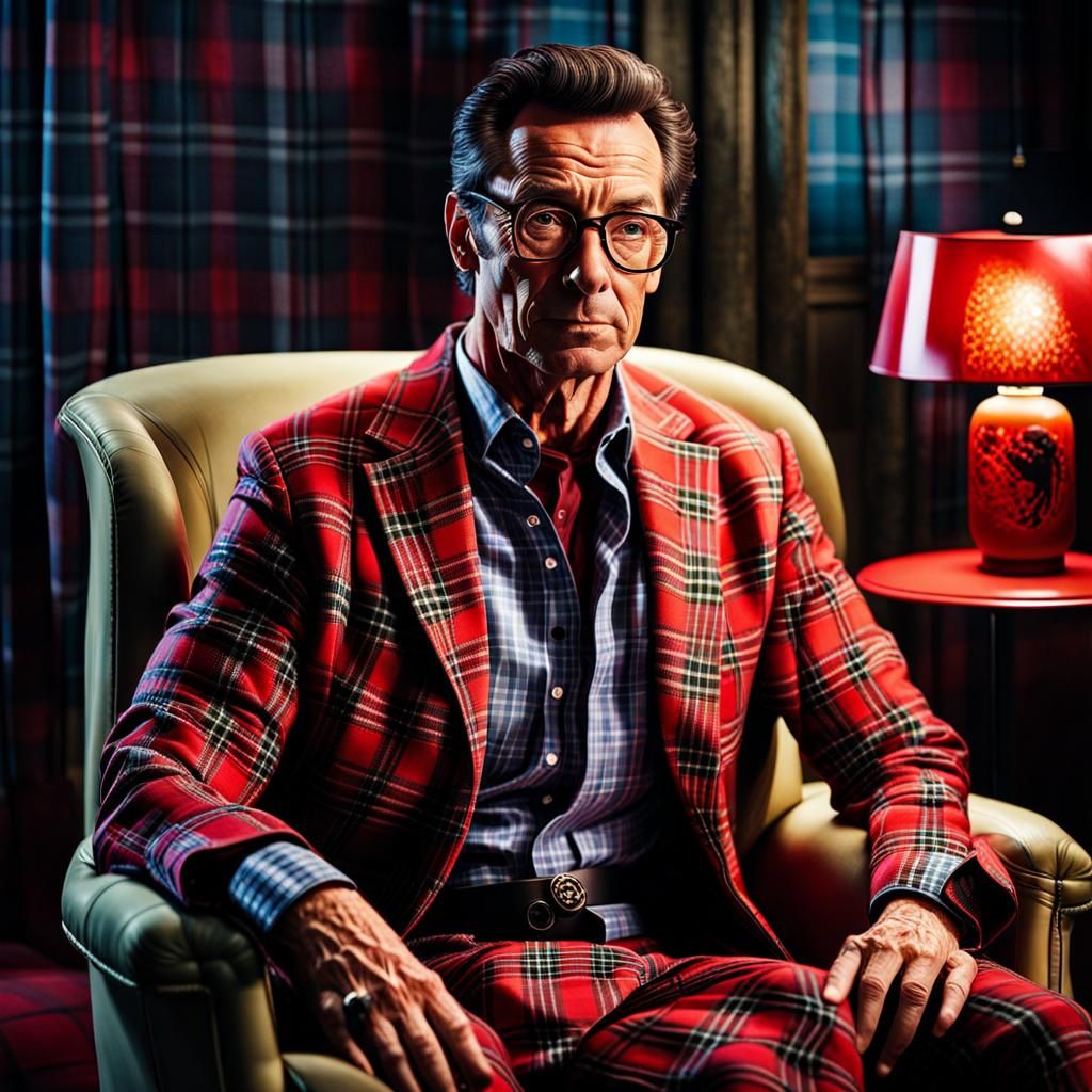 Plaid Man in Plaid Recliner, Hyperrealistic