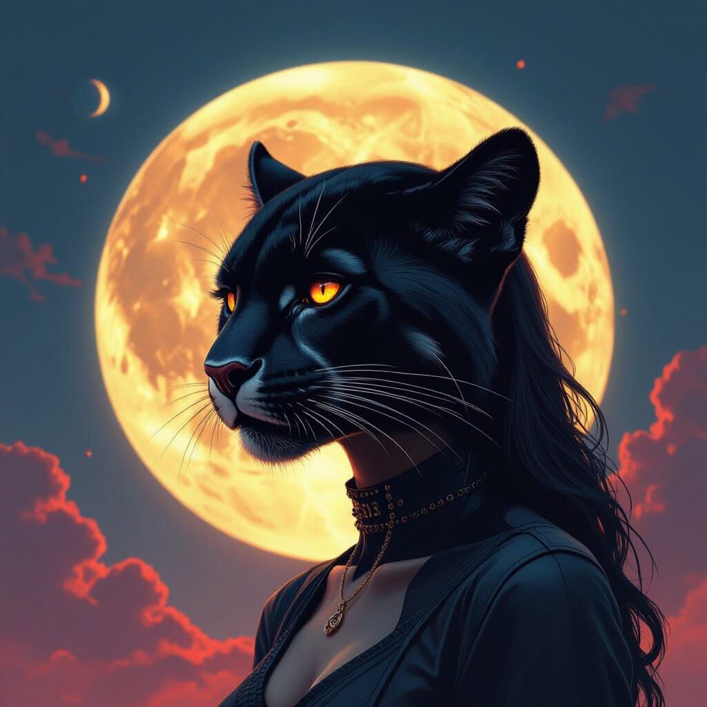 Black Werepuma Transformation in Splash Art Style