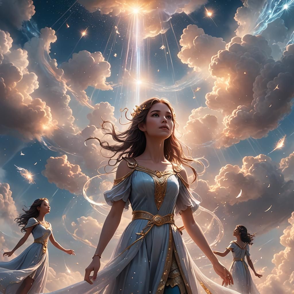 Ethereal Fantasy Art: Girl with Celestial Supporters