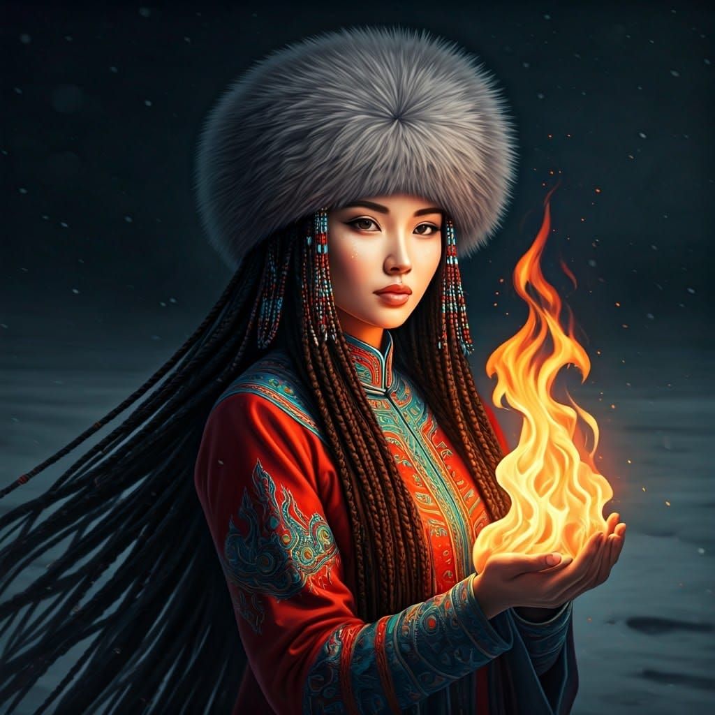Buryat Goddess of Fire in Traditional Attire