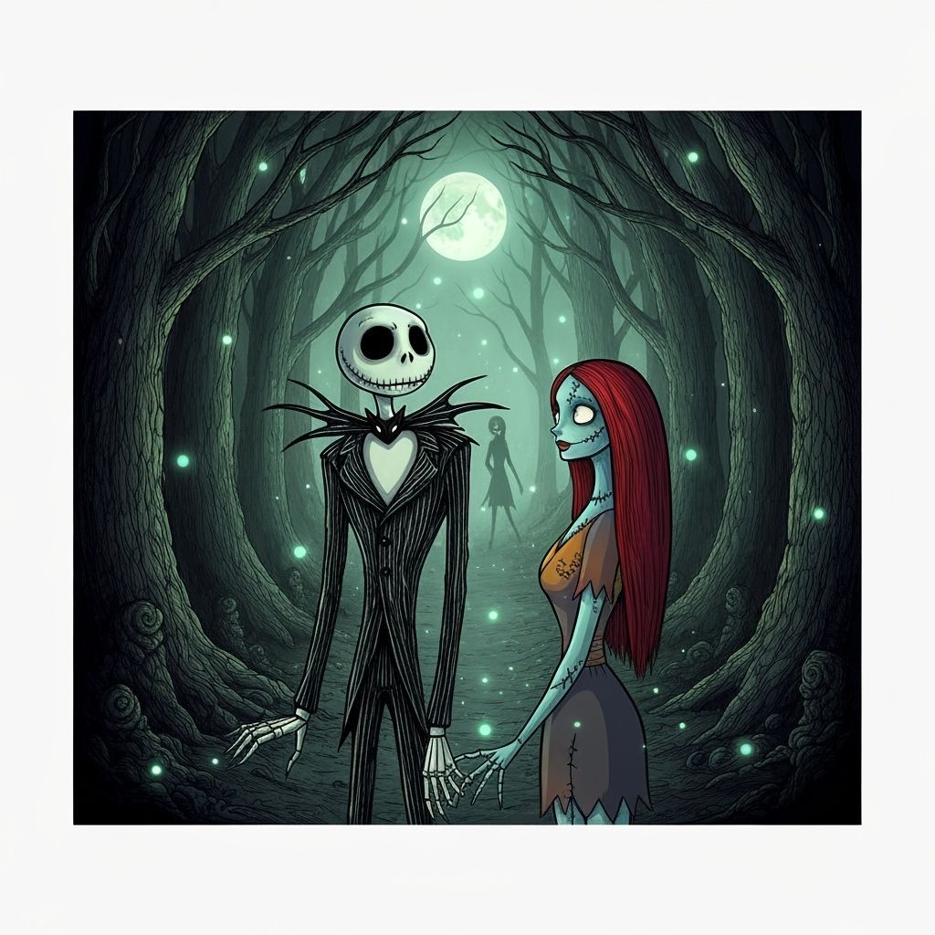 Gothic Wallpaper: Jack and Sally in Spooky Forest