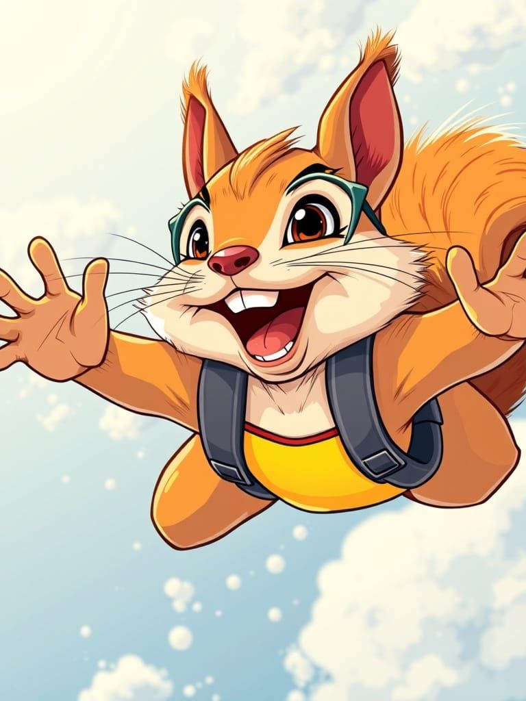 Girlie Flying Squirrel Skydiving in Retro Hot Pop Style