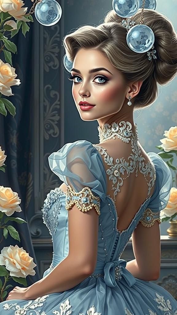 Elegant Woman with Black Eyes in Art Nouveau Style