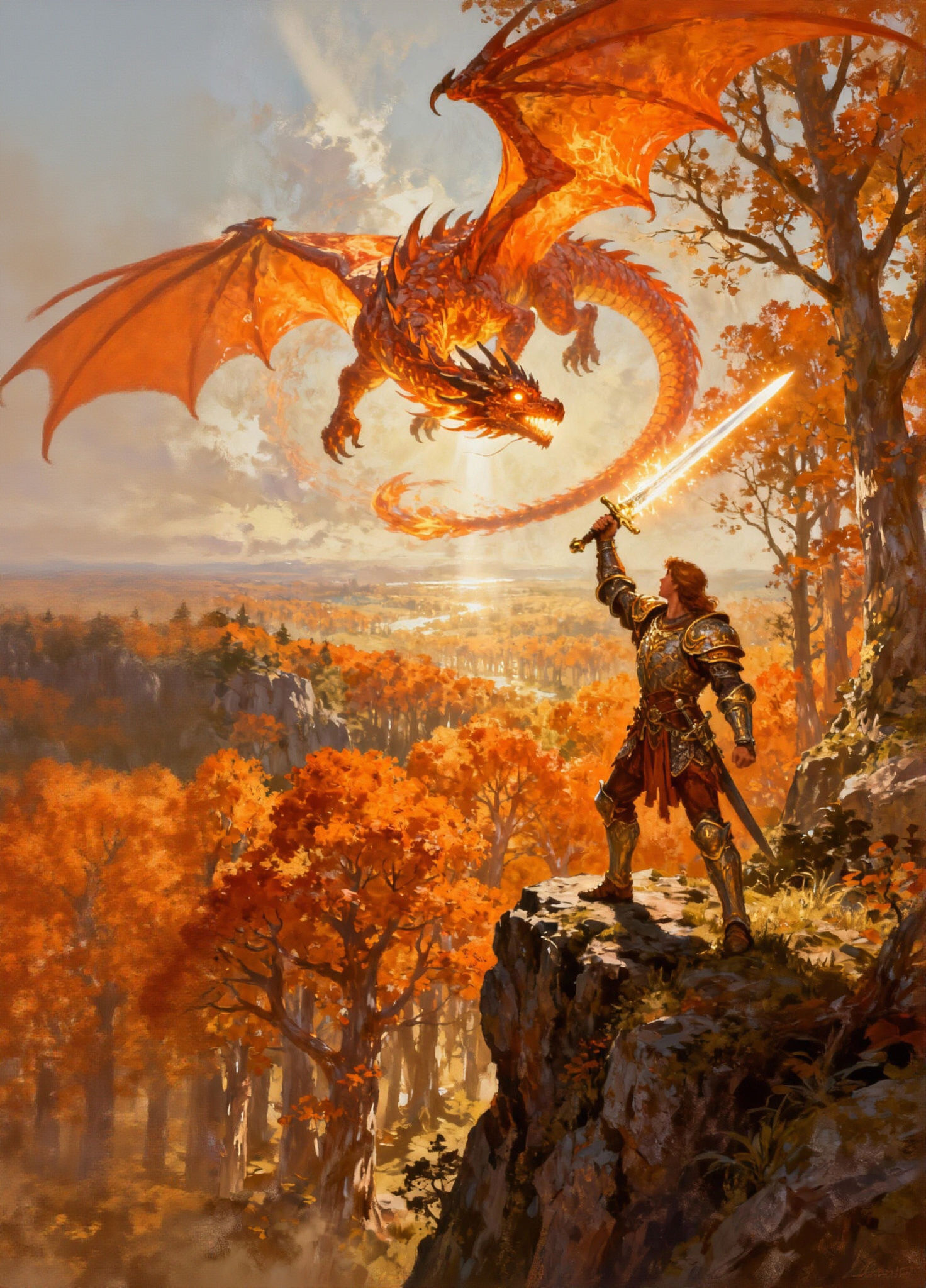 Fantasy Warrior with Orange Hues in Epic Style