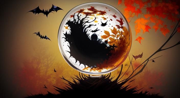 Halloween Ghoul in Glass Sphere: Ink Splatter Art
