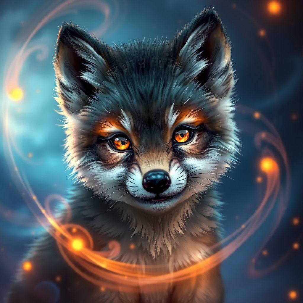 Enchanting Wolf Cub with Aurora Magic, Matte Painting