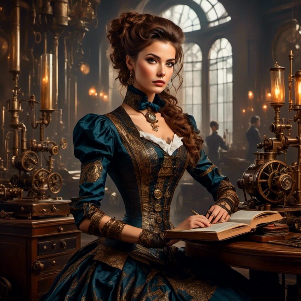 Steampunk Belle Portrait in Victorian Steampunk Hall