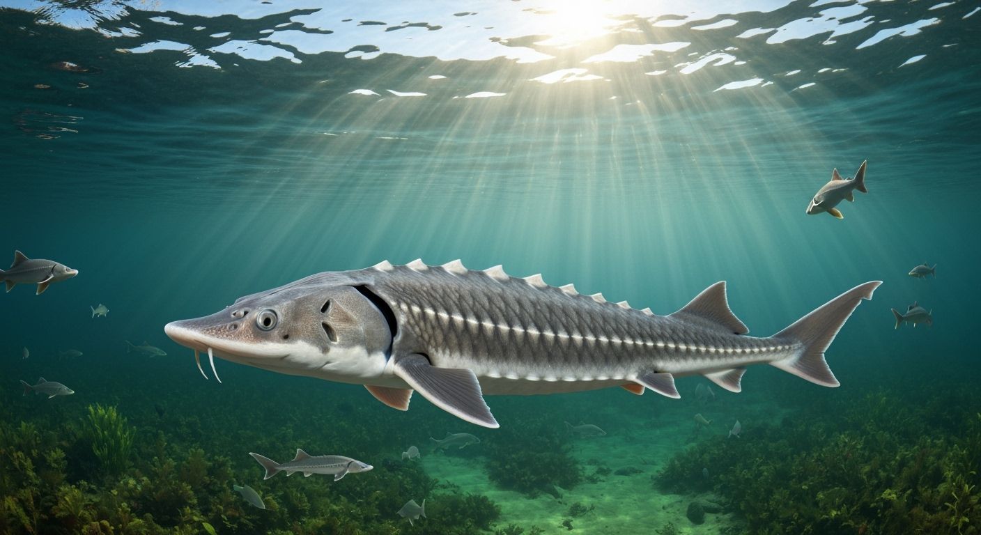 Diamond Sturgeon in Pond: Detailed Scientific Illustration