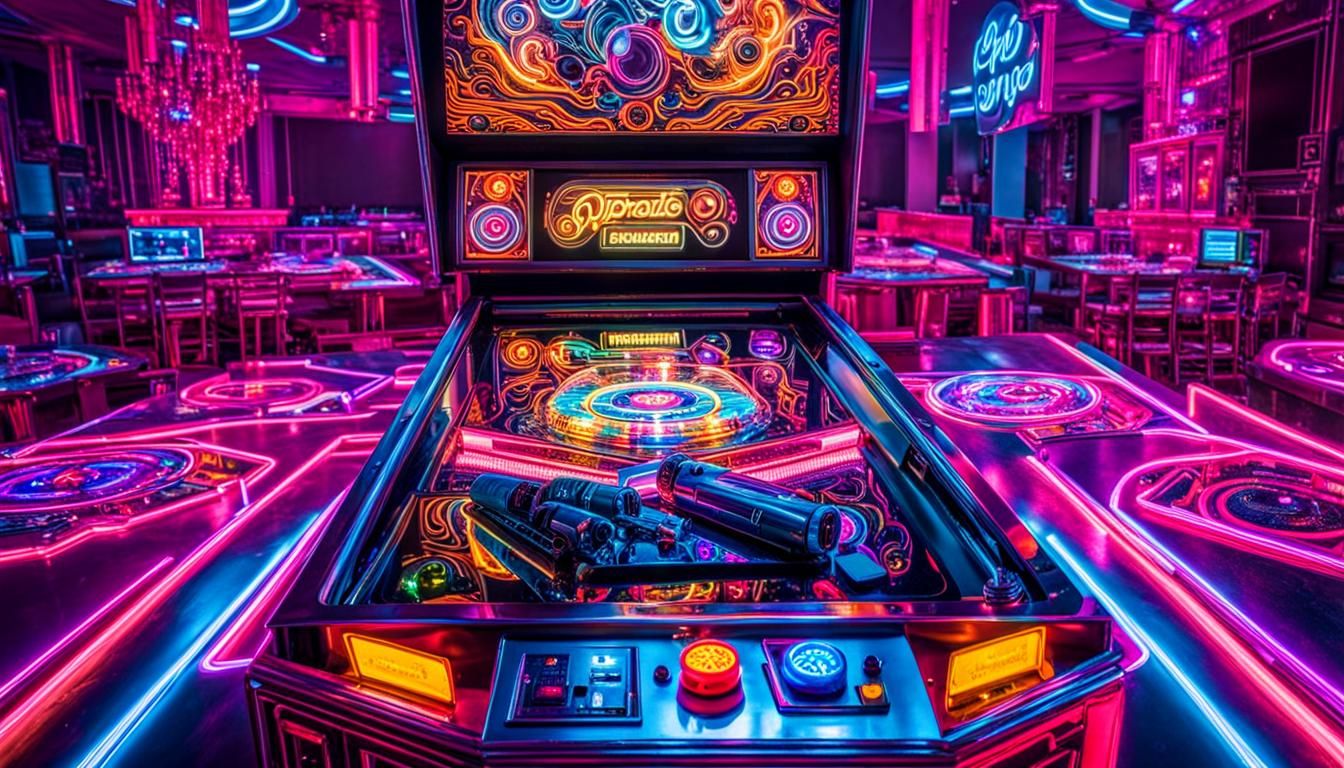 Vaporwave Pinball Machine with Neon Lights