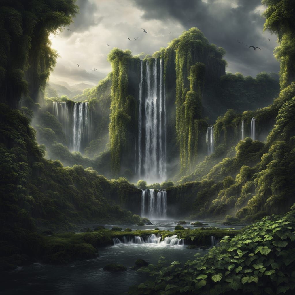 Ash and Ivy Veiled Waterfalls: Digital Matte Painting