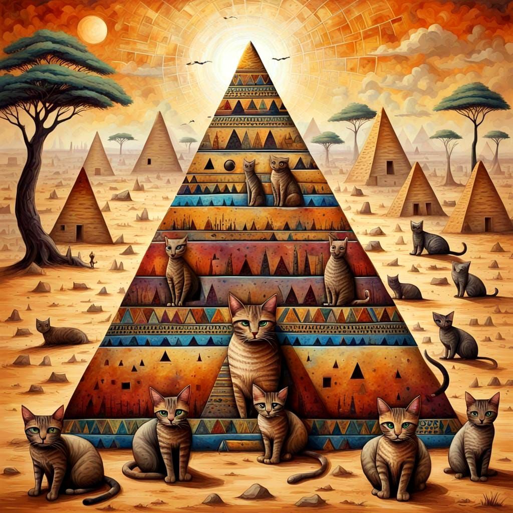 Cosmic African Tribal Art: Pyramid of Cats