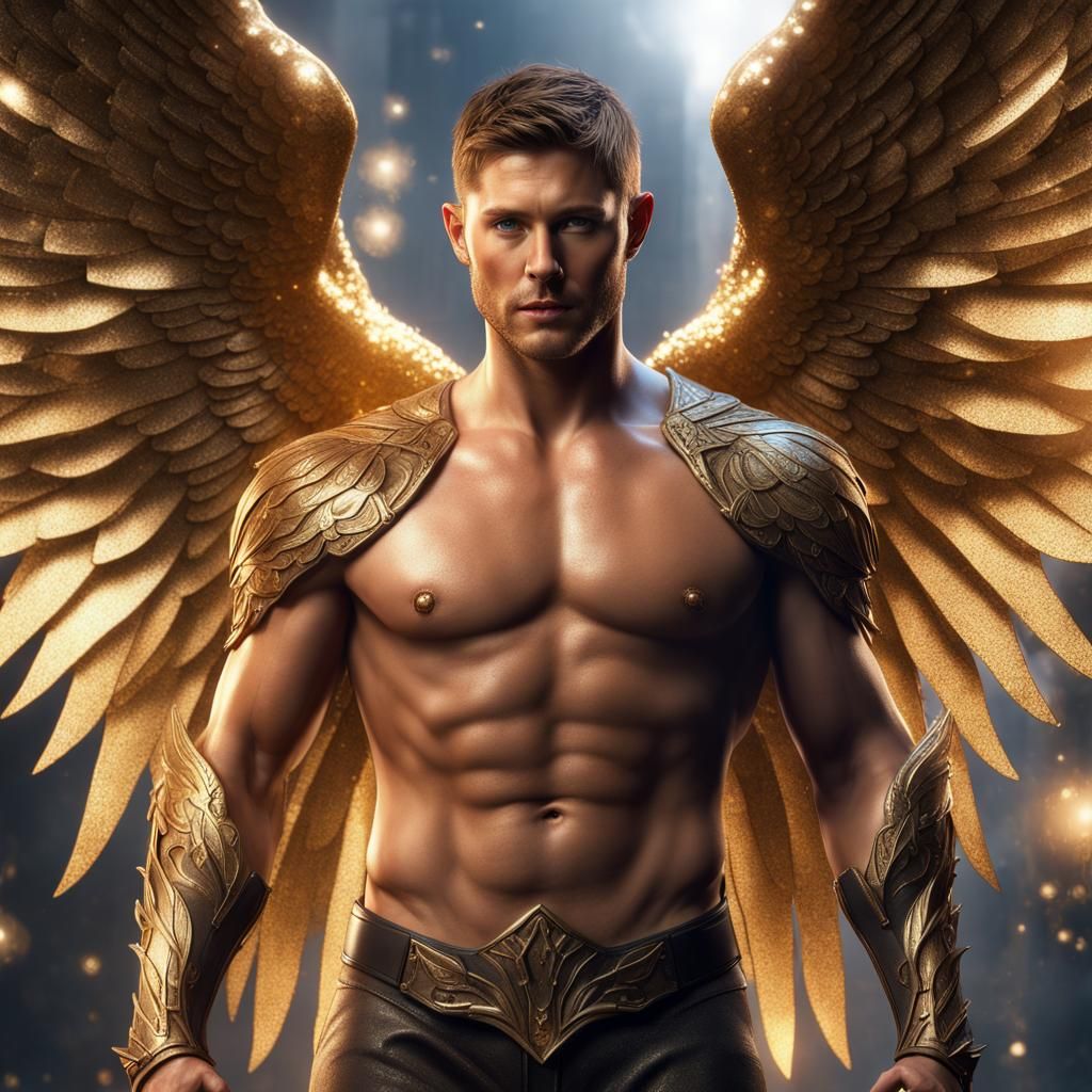 Mystical Angel with Golden Skin, Detailed Digital Art