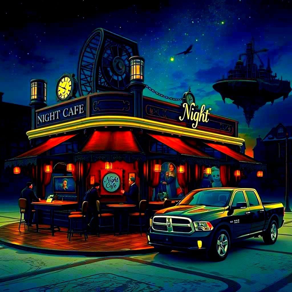 Epic Steampunk Night Cafe in a Victorian City