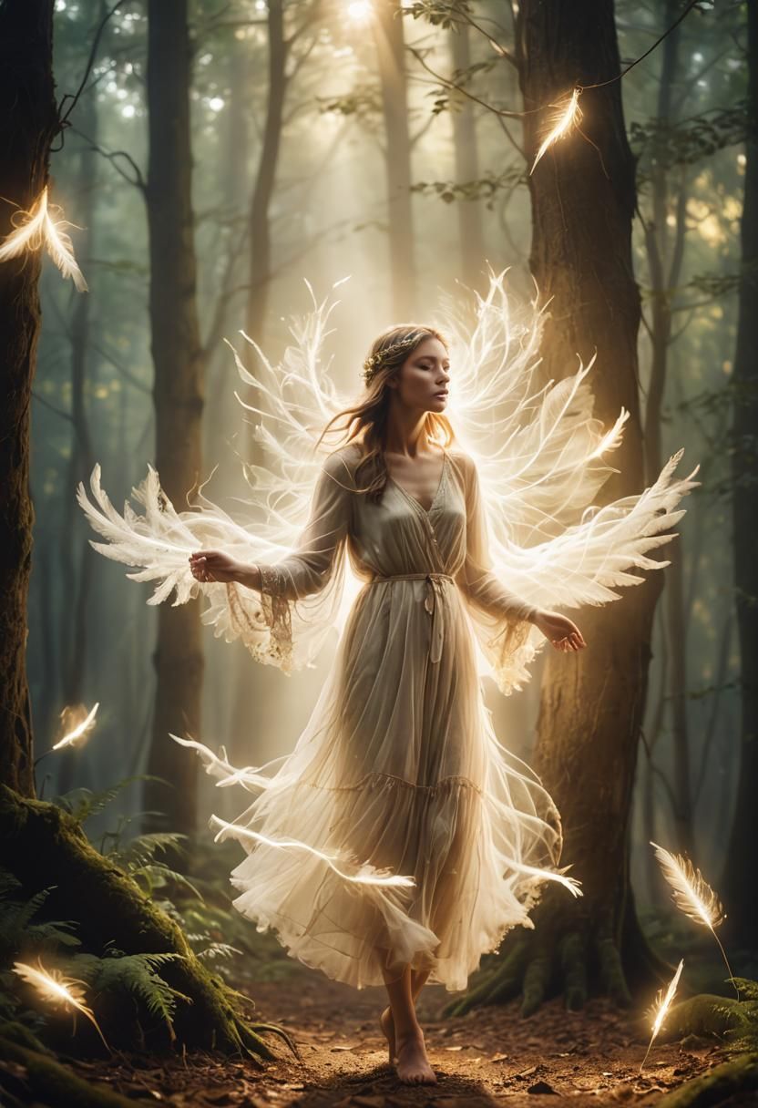 Ethereal Light Painting of Serene Forest Figure